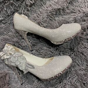 Sliver Embellished Floral Pumps